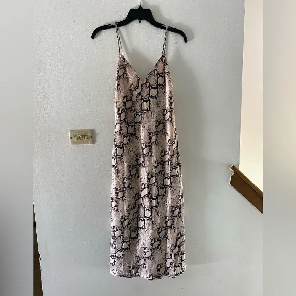 NWT L’Agence Jodie Pale Pink Snakeskin Print Silk Slip Dress XS